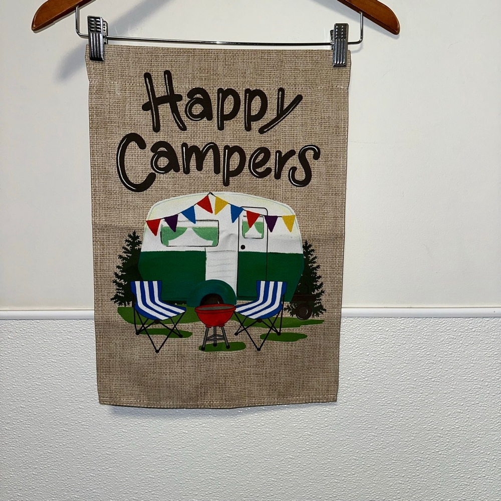 Evergreen Happy Campers Garden Flag One Size Beige Green Home Decor Camping - Picture 6 of 9